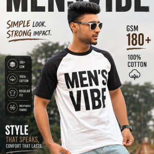 Raglan White Men's Vibe-Regular Fit